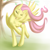 Size: 900x900 | Tagged: safe, artist:countaile, imported from derpibooru, fluttershy, eyes closed, female, prancing, smiling, solo, tree, windswept mane