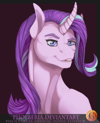 Size: 1024x1254 | Tagged: safe, artist:phoeberia, imported from derpibooru, starlight glimmer, curved horn, female, solo, that face