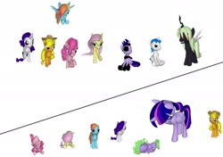 Size: 2020x1424 | Tagged: safe, artist:everyponys favorite, imported from derpibooru, applejack, fluttershy, pinkie pie, queen chrysalis, rainbow dash, rarity, spike, twilight sparkle, oc, alicorn, pony, 3d, death, female, mane six, mare, ponified spike, twilight sparkle (alicorn)