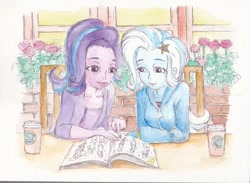 Size: 800x584 | Tagged: safe, artist:daisymane, imported from derpibooru, starlight glimmer, trixie, equestria girls, traditional art
