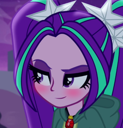 Size: 524x545 | Tagged: safe, edit, edited screencap, imported from derpibooru, screencap, aria blaze, equestria girls, rainbow rocks, blushing, inverted mouth