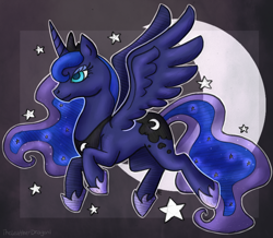 Size: 1024x891 | Tagged: safe, artist:theleatherdragoni, imported from derpibooru, princess luna, female, flying, moon, solo