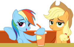 Size: 4772x3038 | Tagged: safe, artist:sketchmcreations, imported from derpibooru, applejack, rainbow dash, earth pony, pegasus, the saddle row review, bendy straw, booth, drink, drinking straw, duo, female, inkscape, lidded eyes, looking at you, mare, simple background, soda, transparent background, vector