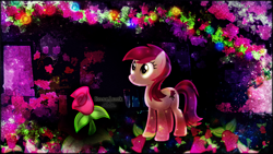 Size: 1600x900 | Tagged: safe, artist:telimbo, edit, imported from derpibooru, roseluck, earth pony, female, mare, solo, wallpaper, wallpaper edit