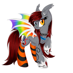 Size: 1024x1024 | Tagged: safe, artist:pvrii, artist:silent-shadow-wolf, imported from derpibooru, oc, oc only, oc:scarlet spectrum, bat pony, pony, clothes, heterochromia, simple background, socks, solo, striped socks, transparent background