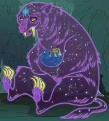 Size: 584x652 | Tagged: safe, imported from derpibooru, screencap, bear, ursa, ursa major, ursa minor, boast busters, duo, duo female, female, mother and child, mother and daughter, paw pads, paws, sitting, underpaw