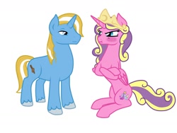 Size: 1280x960 | Tagged: safe, artist:glacierfrostclaw, imported from derpibooru, princess skyla, oc, oc:luminare, blushing, duo, offspring, older, parent:prince blueblood, parent:trixie, parents:bluetrix