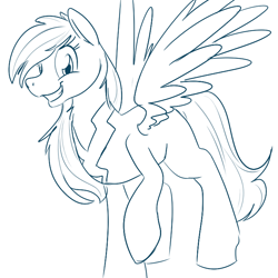 Size: 700x700 | Tagged: safe, artist:goat train, imported from derpibooru, rainbow dash, alternate hairstyle, clothes, female, monochrome, raised hoof, smiling, solo