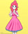 Size: 800x970 | Tagged: safe, artist:ixalon, artist:johnjoseco, color edit, edit, imported from derpibooru, pinkie pie, human, blushing, clothes, colored, cute, diapinkes, dress, female, humanized, looking at you, simple background, solo, yellow background