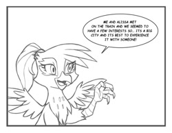 Size: 540x418 | Tagged: safe, artist:nauth, imported from derpibooru, oc, oc only, oc:talisa pierce, griffon, ask, comic, monochrome, tumblr