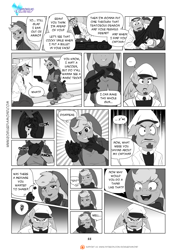 Size: 1024x1448 | Tagged: safe, artist:pia-sama, imported from derpibooru, applejack, anthro, comic:rogue diamond, comic, dialogue, gun, imminent beatdown, monochrome, now you fucked up, spit, spit on face, this will end in tears and/or death, weapon