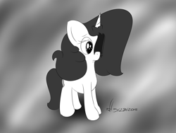 Size: 2048x1536 | Tagged: safe, artist:xwoofyhoundx, imported from derpibooru, oc, oc only, oc:red velvet, black and white, female, filly, grayscale, monochrome, sad, solo