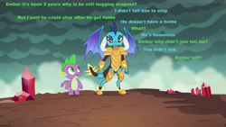 Size: 1280x720 | Tagged: safe, imported from derpibooru, princess ember, spike, dragon, gauntlet of fire, image macro, implied garble, meme, text