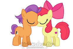 Size: 7087x4724 | Tagged: safe, artist:splender-fire, imported from derpibooru, apple bloom, tender taps, earth pony, pony, absurd resolution, cutie mark, duo, eyes closed, female, kiss on the lips, kissing, male, shipping, simple background, straight, tenderbloom, the cmc's cutie marks, transparent background