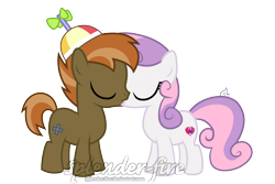 Size: 7087x4724 | Tagged: safe, artist:splender-fire, imported from derpibooru, button mash, sweetie belle, absurd resolution, cutie mark, female, kissing, male, shipping, simple background, straight, sweetiemash, the cmc's cutie marks, transparent background