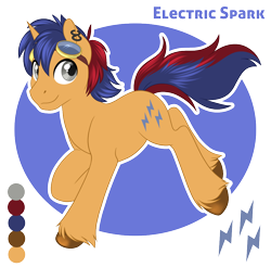 Size: 966x950 | Tagged: safe, artist:peridotkitty, artist:silkensaddle, imported from derpibooru, oc, oc only, oc:electric spark, pony, unicorn, goggles, looking at you, piercing, reference sheet, solo, unshorn fetlocks