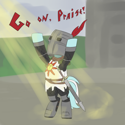 Size: 1024x1024 | Tagged: safe, artist:rautaketju13, imported from derpibooru, lyra heartstrings, armor, crossover, dark souls, praise the sun, simple background, solaire of astora