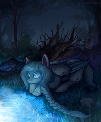 Size: 2500x3000 | Tagged: safe, artist:shellydreams, imported from derpibooru, oc, oc only, pegasus, pony, forest, pond, solo, wings