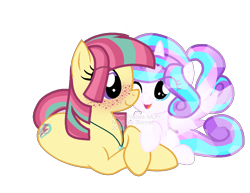 Size: 1112x860 | Tagged: dead source, safe, artist:flurrypastels-mlp, imported from derpibooru, princess flurry heart, sour sweet, base used, freckles, ponified, watermark