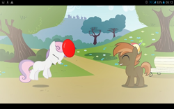 Size: 1280x800 | Tagged: safe, artist:mr kupkake, imported from derpibooru, button mash, sweetie belle, earth pony, pony, strangers, ball, colt, male, scratch21, youtube link