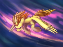 Size: 1280x960 | Tagged: safe, artist:dragonataxia, imported from derpibooru, spitfire, pegasus, pony, female, flying, simple background, solo, spread wings, wings