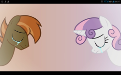 Size: 1280x800 | Tagged: safe, artist:mr kupkake, imported from derpibooru, button mash, sweetie belle, earth pony, pony, strangers, crying, ending, female, filly, male, older, scratch21, shipping, stallion, straight, sweetiemash, youtube link