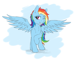 Size: 4612x3640 | Tagged: safe, artist:strachattack, imported from derpibooru, rainbow dash, pegasus, pony, absurd resolution, chest fluff, female, fluffy, solo, spread wings, wink