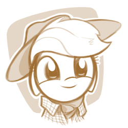 Size: 696x697 | Tagged: safe, artist:dori-to, imported from derpibooru, applejack, bust, clothes, cute, female, floppy ears, looking at you, monochrome, portrait, shirt, sketch, solo