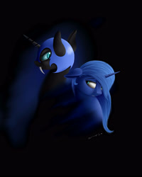 Size: 3600x4500 | Tagged: safe, artist:skitsniga, artist:skitsroom, imported from derpibooru, nightmare moon, princess luna, crying, dark, duality, fangs, s1 luna