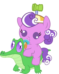 Size: 886x1117 | Tagged: safe, artist:red4567, imported from derpibooru, gummy, screwball, pony, baby, baby pony, cute, derp, pacifier, ponies riding gators, riding, screwball riding gummy, weapons-grade cute