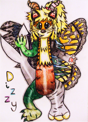 Size: 1021x1407 | Tagged: safe, artist:blazingdazzlingdusk, imported from derpibooru, oc, oc only, oc:dizzy, draconequus, drawing, solo, traditional art, waving