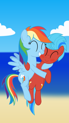 Size: 2160x3840 | Tagged: safe, artist:waveywaves, imported from derpibooru, rainbow dash, oc, pony, beach, duo