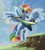 Size: 4352x4848 | Tagged: safe, artist:owlvortex, imported from derpibooru, rainbow dash, pegasus, pony, absurd resolution, female, guitar, solo, spread wings