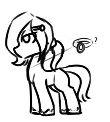 Size: 500x557 | Tagged: safe, artist:thebirdiebin, imported from derpibooru, oc, oc only, oc:emerald jewel, earth pony, pony, colt quest, adult, amulet, cyoa:buttquest, hair over one eye, male, monochrome, no mouth, ponytail, question mark, rough sketch, solo, stallion, unshorn fetlocks, wip