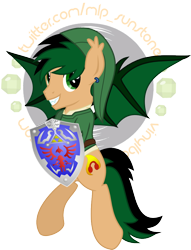 Size: 758x991 | Tagged: safe, artist:vinylbecks, imported from derpibooru, oc, oc only, oc:melting, bat pony, pony, clothes, costume, crossover, dress up, link, male, princess zelda, solo, the legend of zelda, the legend of zelda: ocarina of time