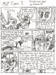 Size: 1024x1375 | Tagged: safe, artist:horselover fat, imported from derpibooru, fluttershy, rainbow dash, twilight sparkle, comic:mlp comic, black and white, comic, female, grayscale, metaphysical, mindfuck, monochrome, schizophrenia, skull, skull eyes, solo, wat, wingding eyes