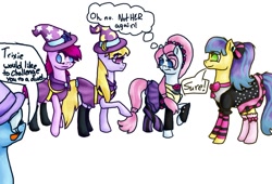 Size: 1024x697 | Tagged: safe, artist:candygirl132, imported from derpibooru, fuchsia blush, lavender lace, pixel pizazz, trixie, violet blurr, equestria girls, rainbow rocks, 2016, equestria girls ponified, ponified, requested art