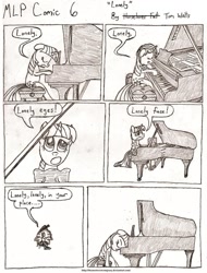 Size: 779x1025 | Tagged: safe, artist:horselover fat, imported from derpibooru, twilight sparkle, comic:mlp comic, alone, black and white, comic, female, grayscale, lonely, monochrome, musical instrument, piano, singing, solo