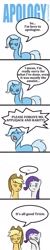 Size: 466x2338 | Tagged: safe, artist:yuwentaiji, imported from derpibooru, applejack, rarity, trixie, pony, unicorn, magic duel, blushing, comic, female, mare, offscreen rarijack, rarijack, shipping