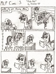 Size: 1024x1339 | Tagged: safe, artist:horselover fat, imported from derpibooru, rainbow dash, rarity, sweetie belle, comic:mlp comic, bipedal, black and white, comic, garfield, grayscale, monochrome, wat