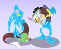 Size: 5000x4000 | Tagged: safe, artist:foxbeast, imported from derpibooru, part of a set, discord, body swap, chaos, chaos (sonic), character to character, crossover, gradient background, part of a series, partial body swap, sega, sonic the hedgehog (series), species swap, transformation, video game