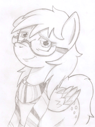 Size: 800x1071 | Tagged: safe, artist:erenerakhard, artist:erynerikard, imported from derpibooru, derpy hooves, pegasus, pony, clothes, female, glasses, grayscale, mare, monochrome, scarf, solo, traditional art