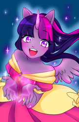 Size: 3300x5100 | Tagged: safe, artist:asparagusapparatus, artist:techycutie, imported from derpibooru, twilight sparkle, anthro, absurd resolution, clothes, coronation dress, dress, female, magic, open mouth, solo, twilight sparkle (alicorn)