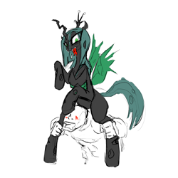 Size: 1000x1000 | Tagged: safe, artist:magello, imported from derpibooru, queen chrysalis, human, color, piggyback ride, queen chrysalis is not amused