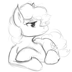 Size: 541x539 | Tagged: safe, artist:tempusfidgets, imported from derpibooru, pinkie pie, female, lying down, monochrome, sketch, solo