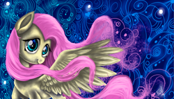 Size: 3500x2000 | Tagged: safe, artist:vanezaescobedo, imported from derpibooru, fluttershy, pegasus, pony, abstract background, female, solo, windswept mane