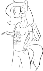 Size: 406x665 | Tagged: safe, artist:tempusfidgets, imported from derpibooru, fluttershy, anthro, band shirt, cardiacs, female, monochrome, solo