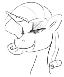 Size: 350x417 | Tagged: safe, artist:tempusfidgets, imported from derpibooru, rarity, bust, eyeshadow, lineart, makeup, monochrome, portrait, smug, solo