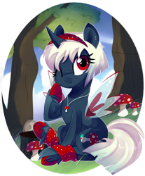 Size: 1600x1931 | Tagged: safe, artist:spookyle, imported from derpibooru, oc, oc only, oc:fairy dust, pony, unicorn, forest, mushroom, solo, wood