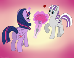 Size: 3419x2684 | Tagged: safe, artist:techarmsbu, imported from derpibooru, twilight sparkle, twilight velvet, alicorn, pony, female, flower, heart, mare, mother and daughter, mother's day, twilight sparkle (alicorn)